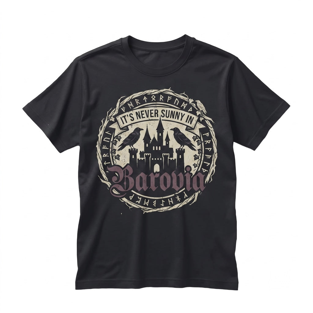 Curse of Strahd Ravenloft Gothic Vampire D&D Fantasy Tabletop RPG Gamer Apparel, Its Never Sunny In Barovia Unisex TShirt