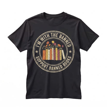 Im With The Banned Embroidered Read Bookshelf Librarian English Teacher Gift, Book Lover Library Unisex TShirt