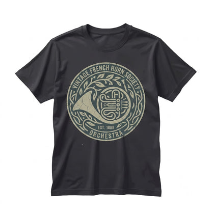Concert Band French Horn Art Nouveau Faux Gold Print Music Graphic Apparel Unisex TShirt
