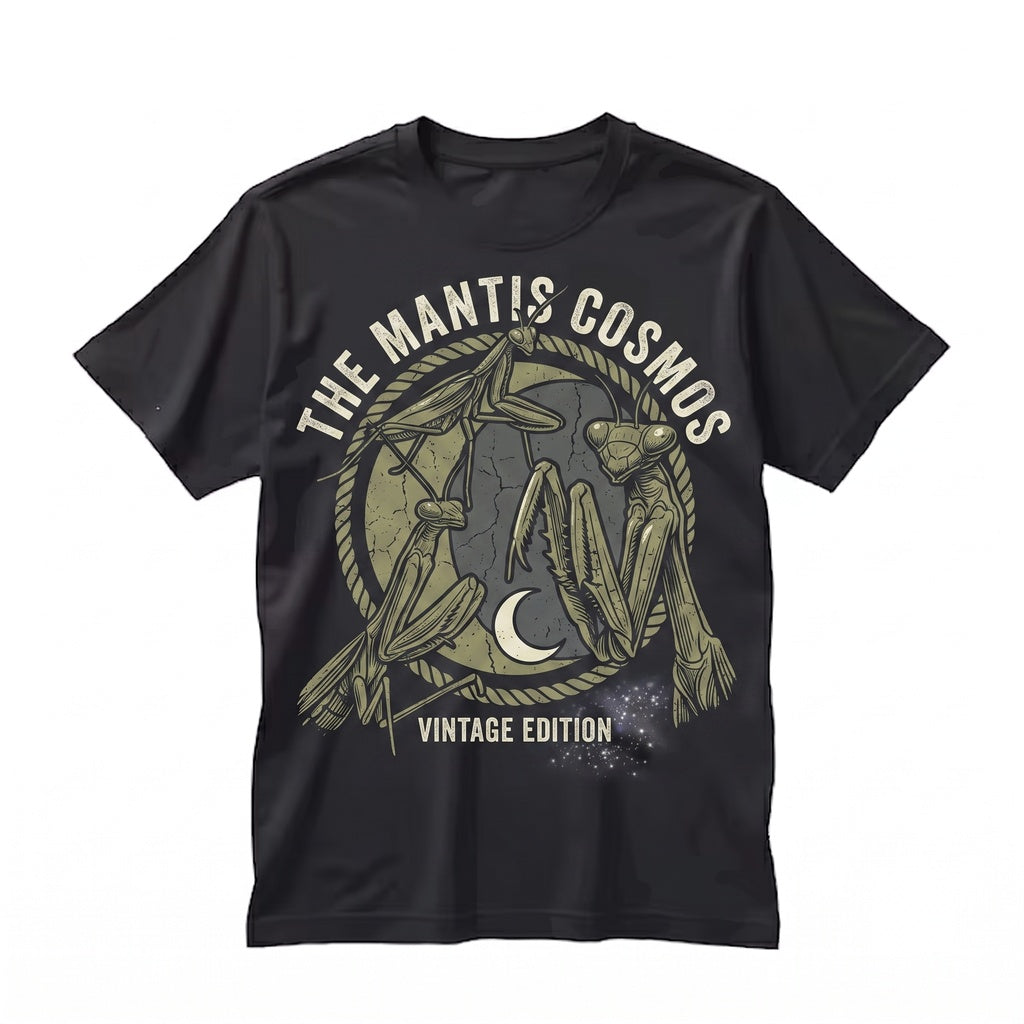Vintage Three Praying Mantis Moon Graphic Funny Insect Meme Unisex TShirt