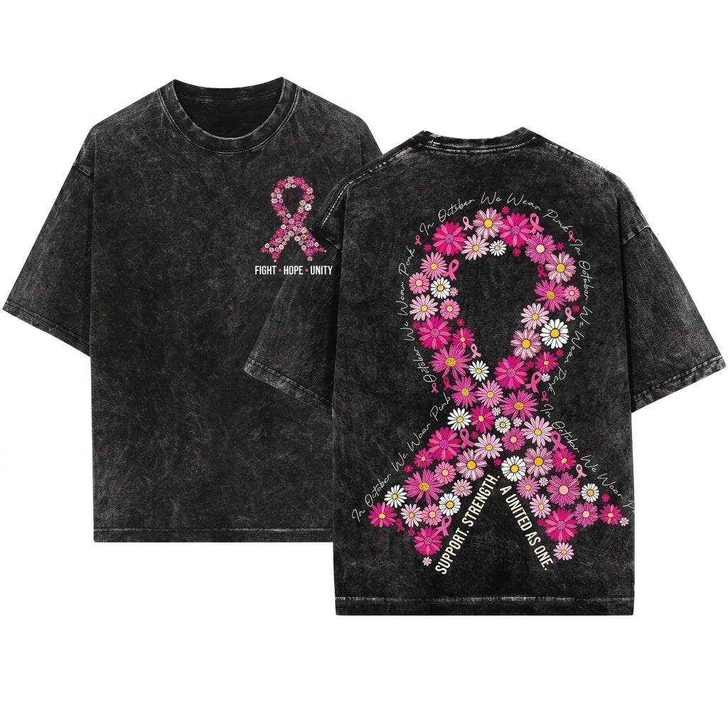 Daisy Floral Breast Cancer In October We Wear Pink Ribbon Flower Fight Awareness Graphic Preppy Unisex Wash T-Shirt