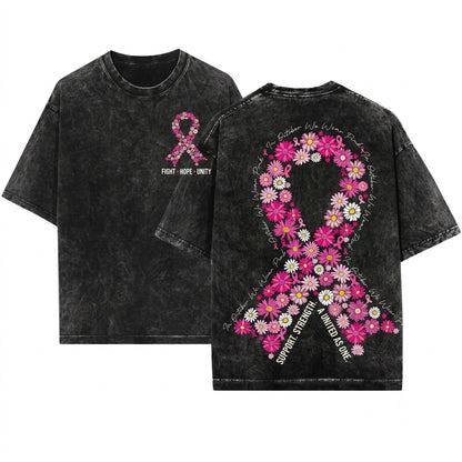 Daisy Floral Breast Cancer In October We Wear Pink Ribbon Flower Fight Awareness Graphic Preppy Unisex Wash T-Shirt
