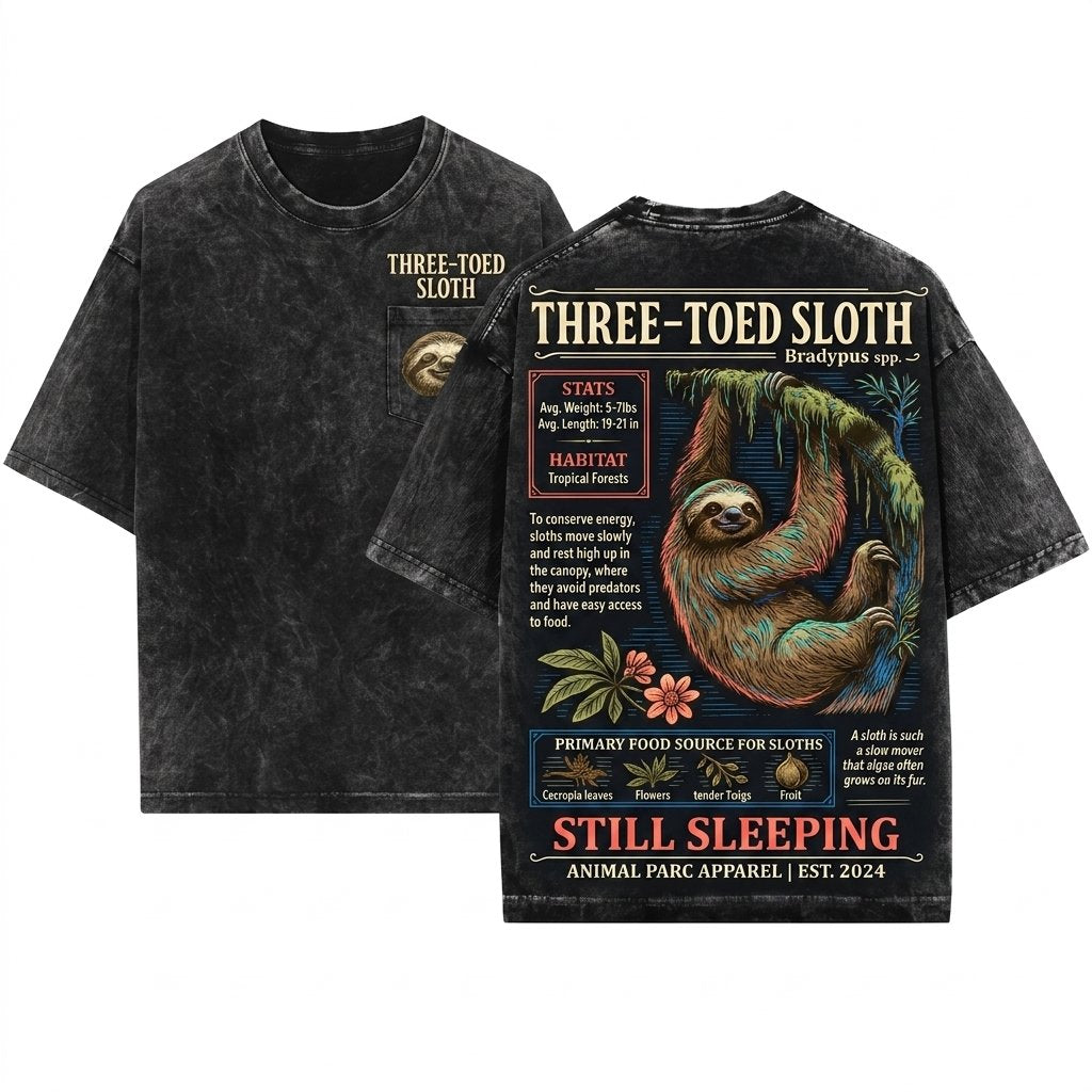 Three-Toed Sloth Vintage Wildlife Graphic Nature Lover Gift Cute Animal Tropical Forest Art Slow Living Unisex Wash T-Shirt