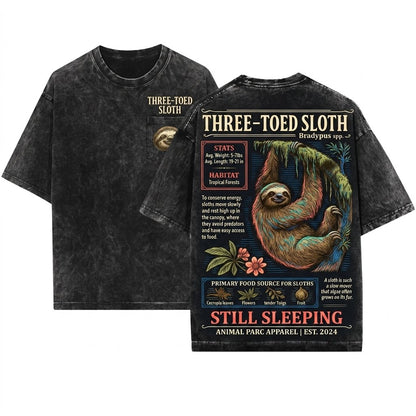 Three-Toed Sloth Vintage Wildlife Graphic Nature Lover Gift Cute Animal Tropical Forest Art Slow Living Unisex Wash T-Shirt