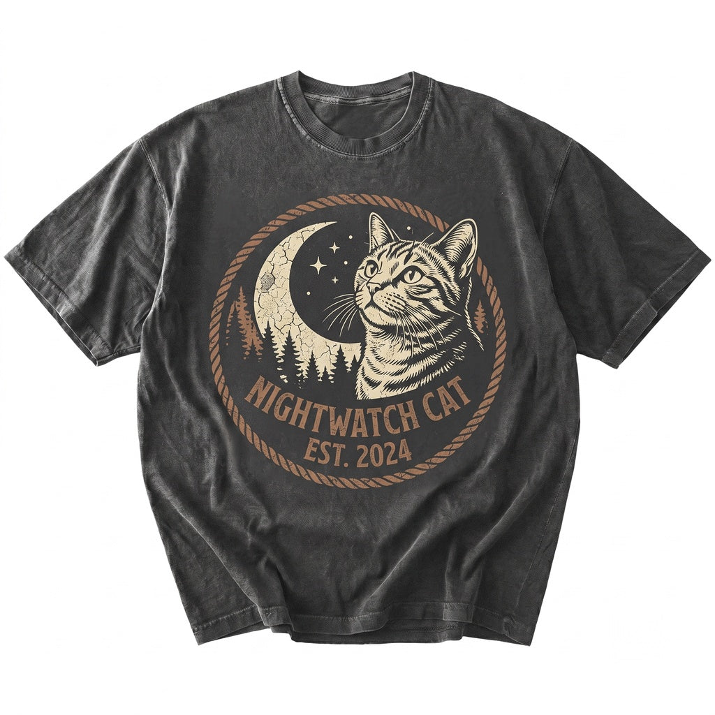 Tabby Cat Howling at Full Moon Vintage 90s Retro Graphic Mom Gift Unisex TShirt