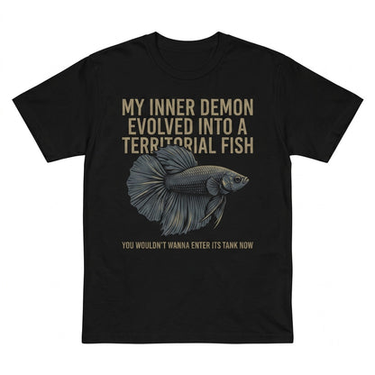 Funny Japanese Vintage Territorial Fish Evolved Demon Graphic Humor Apparel Cotton Tee Unisex TShirt
