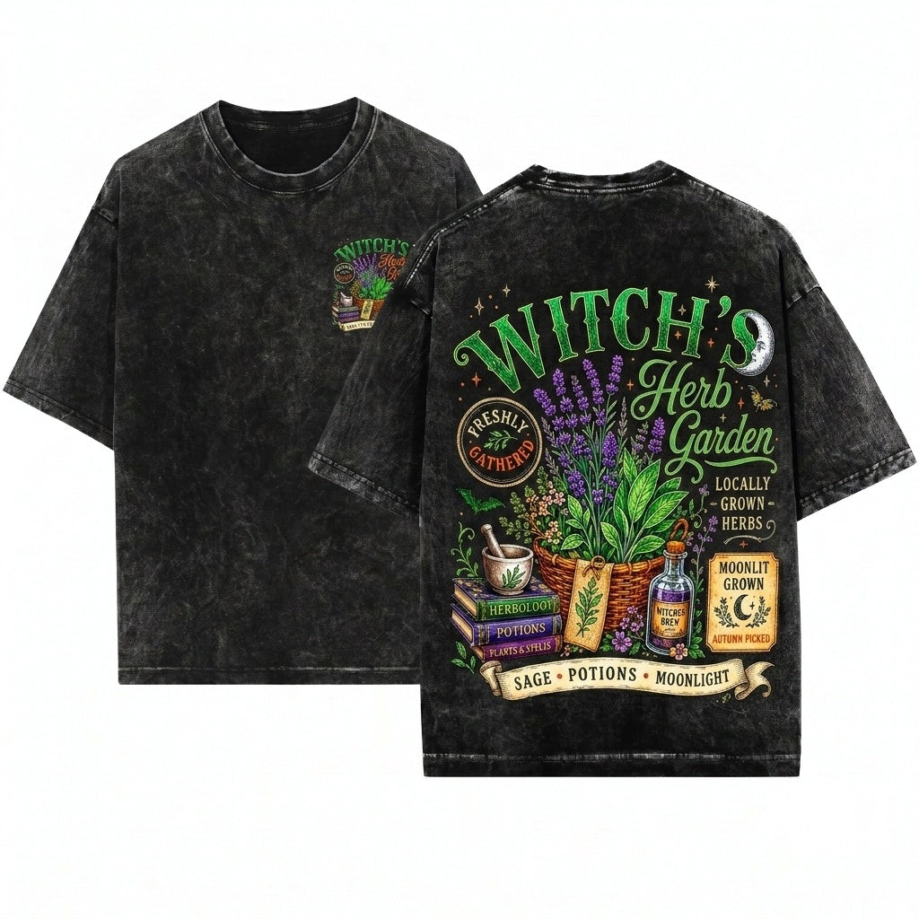 Witch’s Herb Garden Retro Botanical Fall Halloween Mushroom Plant Lover Gift Unisex Wash T-Shirt