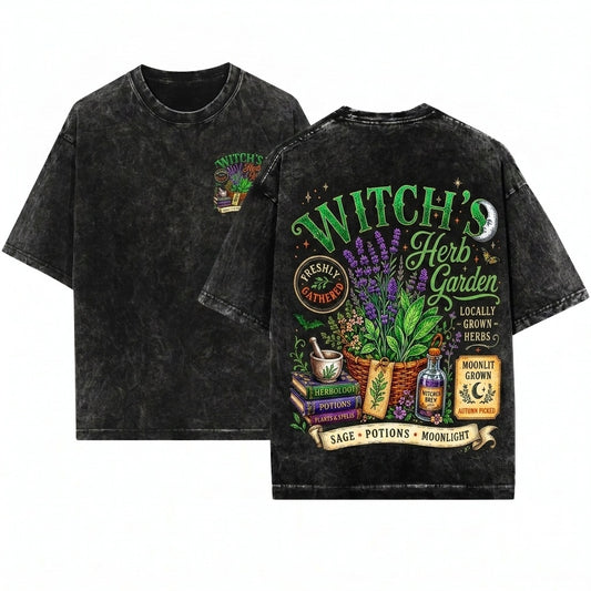 Witch’s Herb Garden Retro Botanical Fall Halloween Mushroom Plant Lover Gift Unisex Wash T-Shirt
