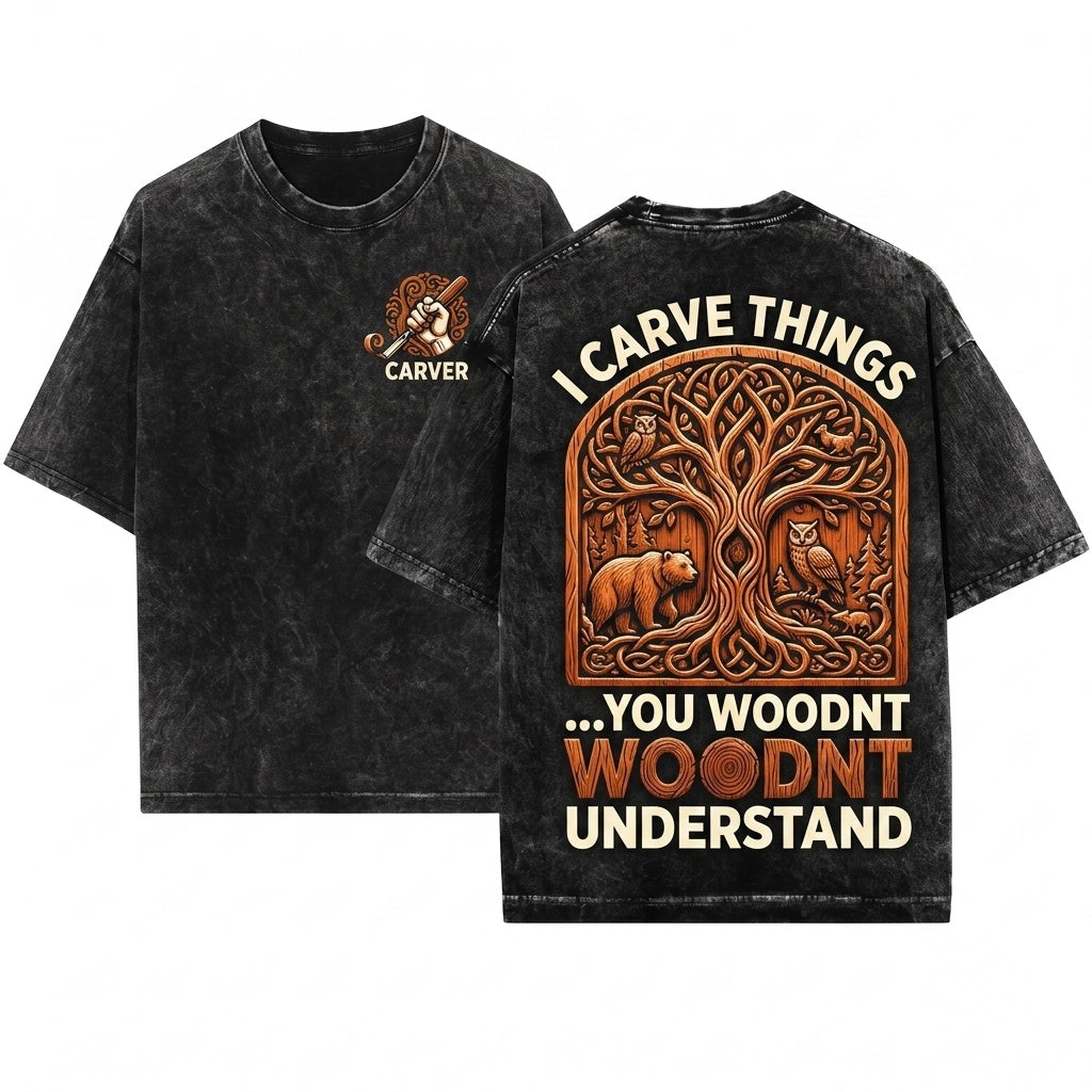 Chainsaw Wood Carving Carpenter Craft Carver Gift Unisex Wash T-Shirt