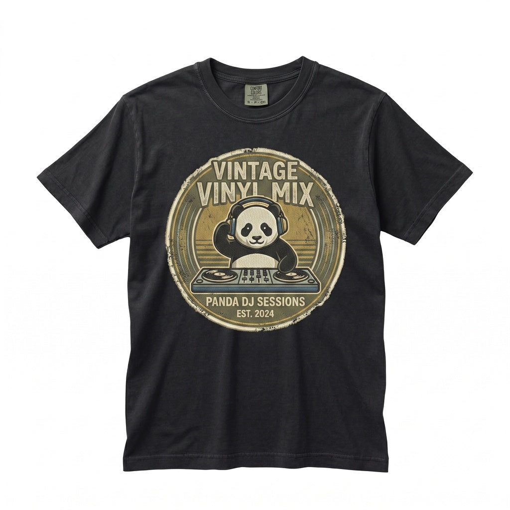 DJ Panda Music Lover Graphic Embroidered Heavyweight Cotton Vintage Aesthetic Apparel Gift Unisex TShirt