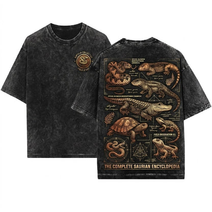 Vintage Reptile Illustration Graphic Gift Snake Lizard Herpetology Nature Tortoise Alligator Unisex Wash T-Shirt