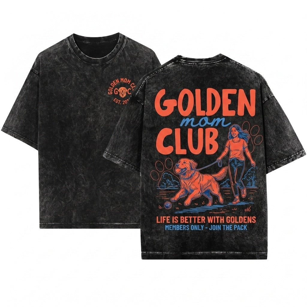 Golden Mom Club Golden Dog Retriever Fur Mama Graphic Tee New Lover Gift Unisex Wash T-Shirt