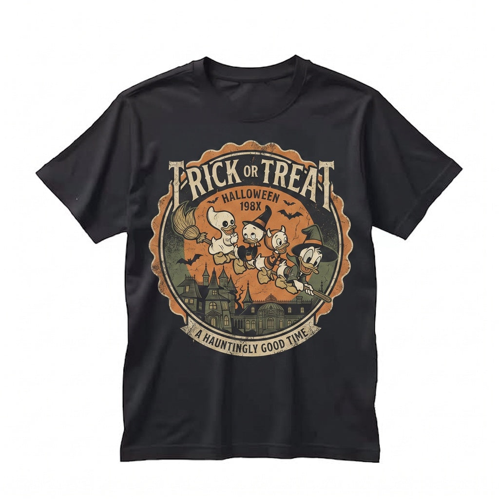 Vintage Cartoon Duck Nephews Witch Halloween Trick Or Treat Spooky Graphic Apparel, Unisex TShirt