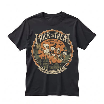 Vintage Cartoon Duck Nephews Witch Halloween Trick Or Treat Spooky Graphic Apparel, Unisex TShirt