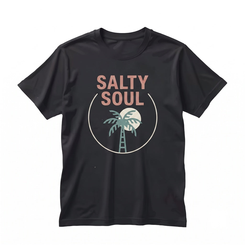 Salty Soul Beach Sunshine Front Back Graphic Print Vintage Summer Ocean Vacation Apparel Unisex TShirt