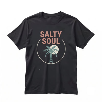 Salty Soul Beach Sunshine Front Back Graphic Print Vintage Summer Ocean Vacation Apparel Unisex TShirt