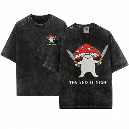 Funny Mushroom With Knives Chaotic Meme The End Is Nigh Unisex Wash T-Shirt