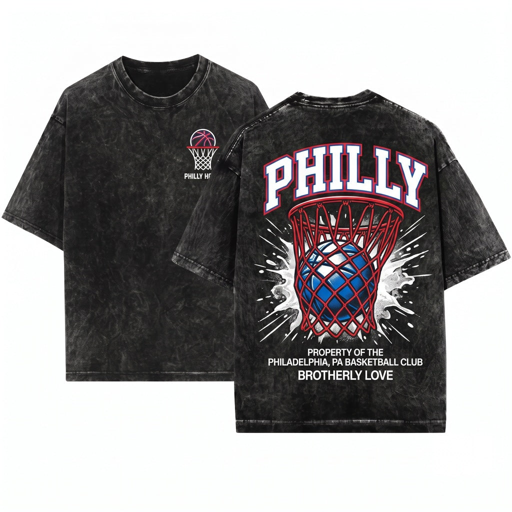 Retro Philadelphia Game Day Graphic Bball Apparel Unisex Wash T-Shirt