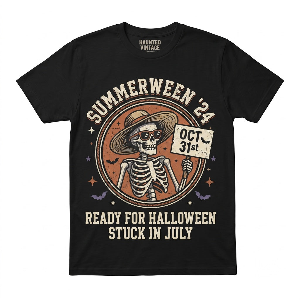 Summerween Funny Drinking Skeleton Halloween In July Spooky Beach Vibes Graphic Unisex TShirt
