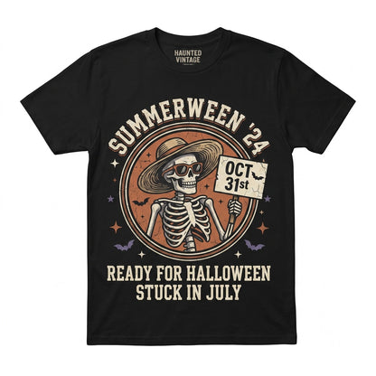 Summerween Funny Drinking Skeleton Halloween In July Spooky Beach Vibes Graphic Unisex TShirt