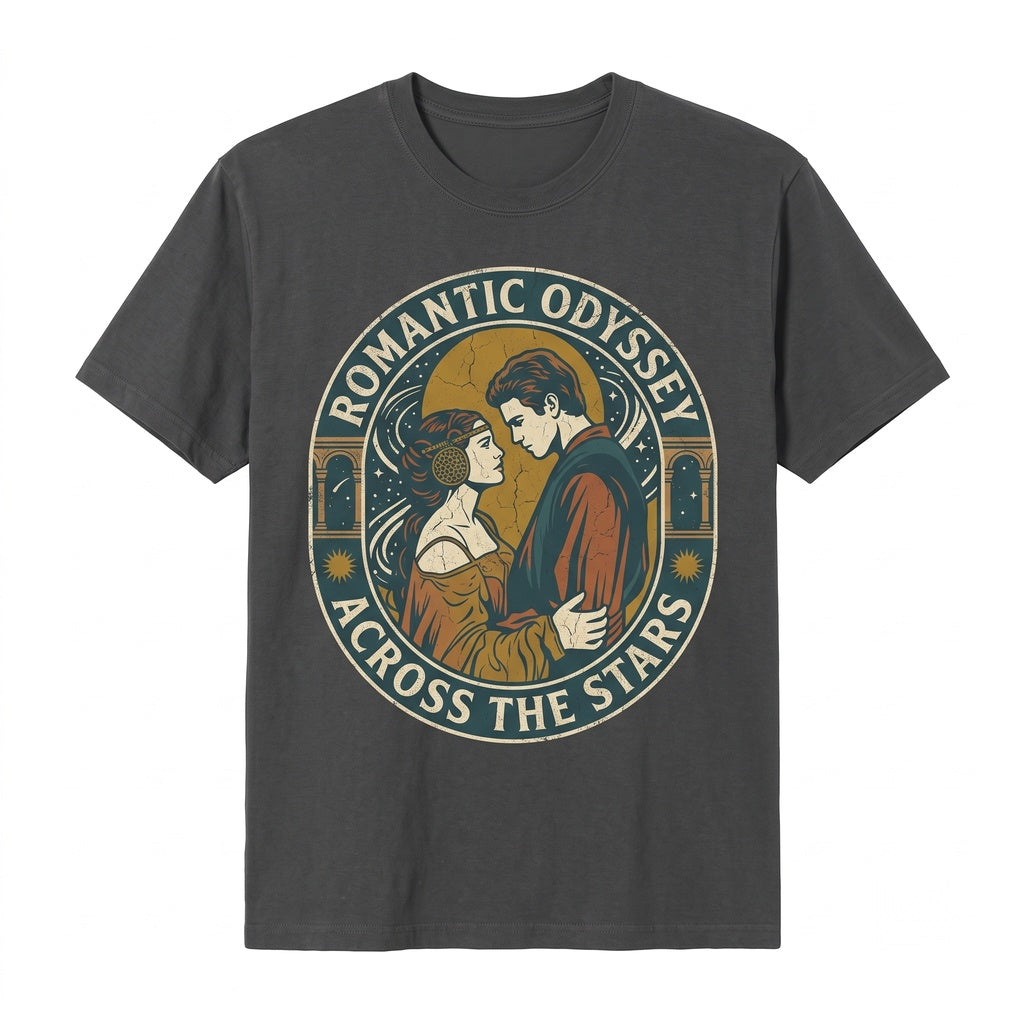 Retro Anakin and Padmé Graphic Tee Vintage Sci-Fi Galactic Romance Apparel Unisex TShirt