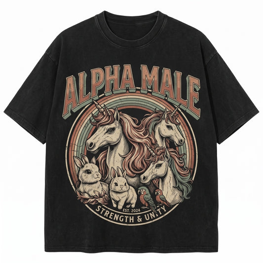 Alpha Male Unicorn Ironic Vintage 90s Retro Funny Rainbow Weird Meme Graphic Offensive Unisex TShirt