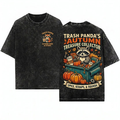 Cute Embroidered Pumpkin Raccoon Cozy Fall Autumn Animal Gift Unisex Wash T-Shirt