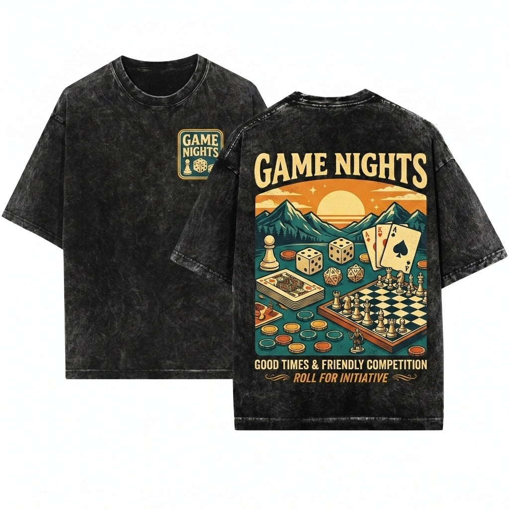 Retro Board Game Night Vintage Dice Cards Graphic Tabletop Competition Apparel Unisex Wash T-Shirt
