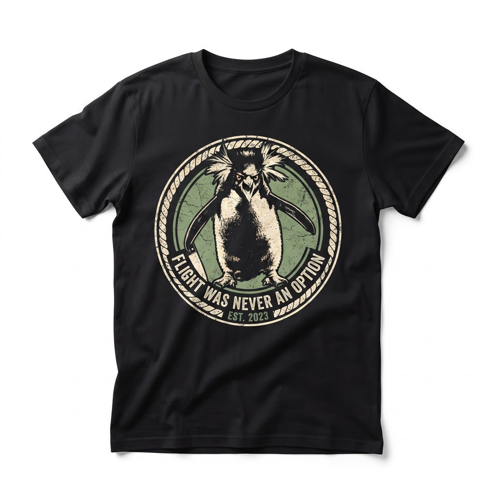 Flight Was Never an Option Armed Penguin Knife Sarcastic Animal Vintage Dark Humor Funny Meme Unisex TShirt