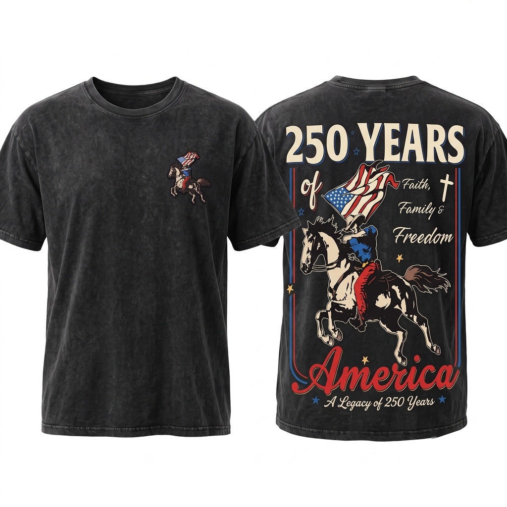 250 Years America Anniversary 4th of July Independence Day Christian Faith Family Freedom Church Gift Unisex Wash T-Shirt