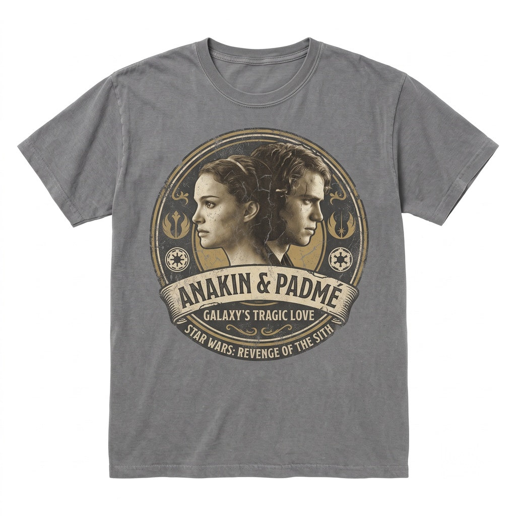 Retro Anakin Skywalker Padme Amidala Couple Graphic Galactic Romance Matching Vintage Apparel Unisex TShirt