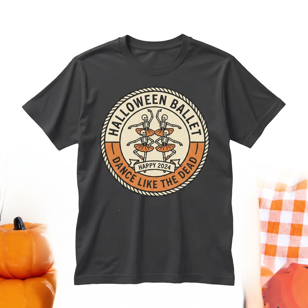 Dancing Skeleton Witch Ballerina Vintage Fall Retro Boo Graphic Halloween Unisex TShirt