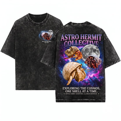 Three Hermit Crab Moon Vintage Crustacean Galaxy Graphic Cosmic Beach Lover Space Animal Streetwear Gift Unisex Wash T-Shirt