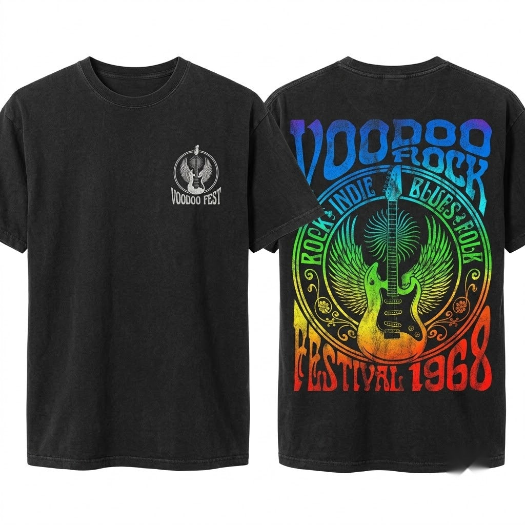 Voodoo Rock Concert Music Retro Unisex Wash T-Shirt