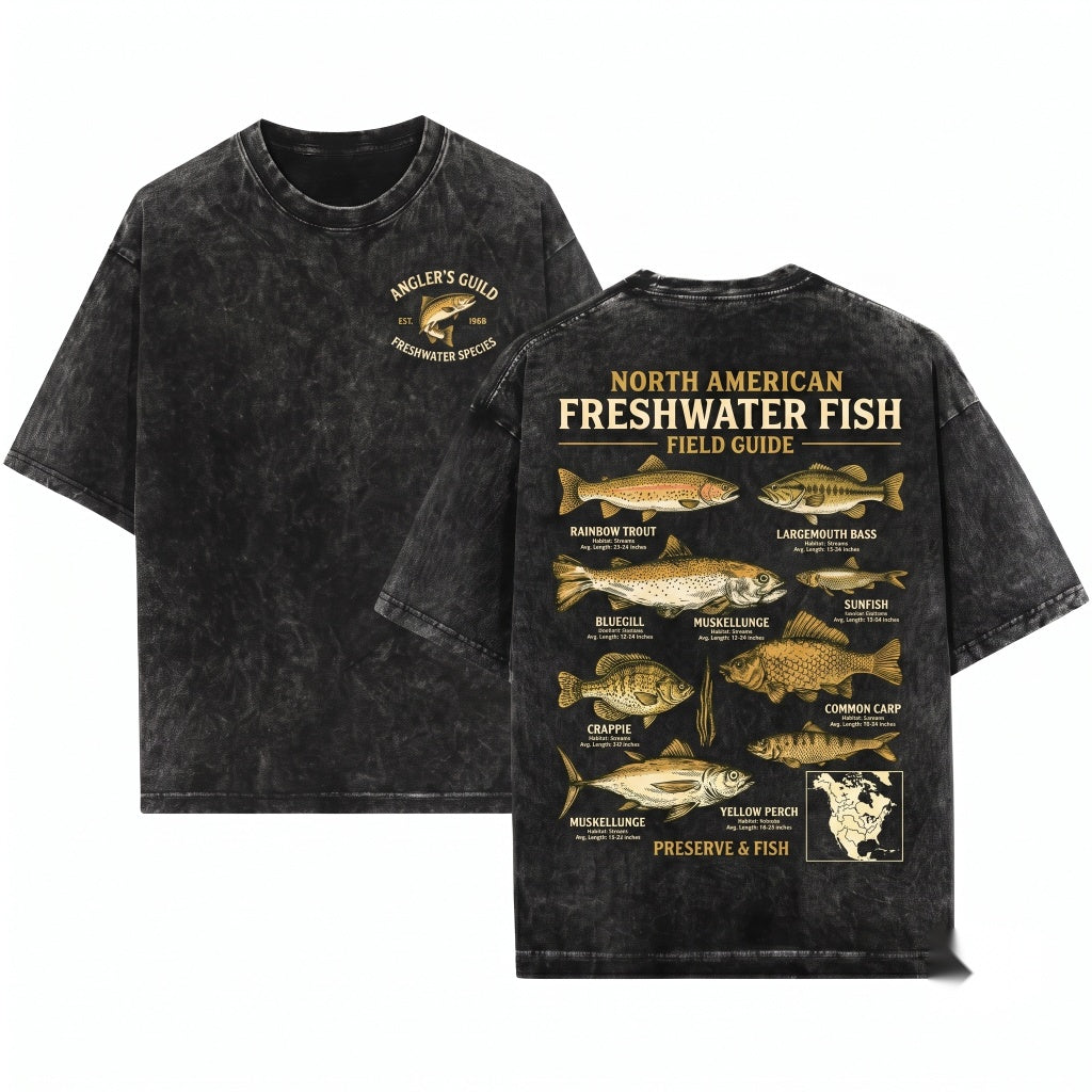 Vintage Bass Fish Tattoo Style Retro Angler Ocean Gift Unisex Wash T-Shirt