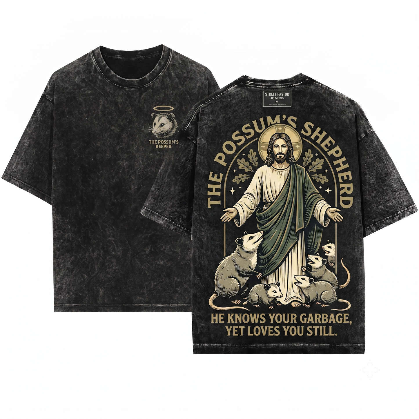 Jesus Possum Funny Christian Meme Vintage Opossum Graphic Weird Religious Humor Gift Unisex Heavyweight Garment-Dyed T-Shirt