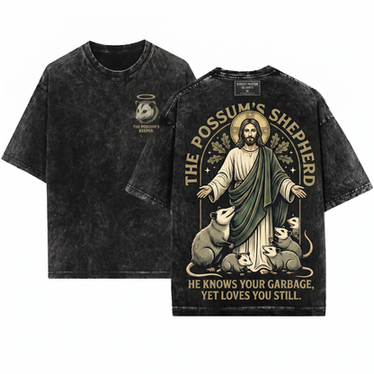 Jesus Possum Funny Christian Meme Vintage Opossum Graphic Weird Religious Humor Gift Unisex Heavyweight Garment-Dyed T-Shirt