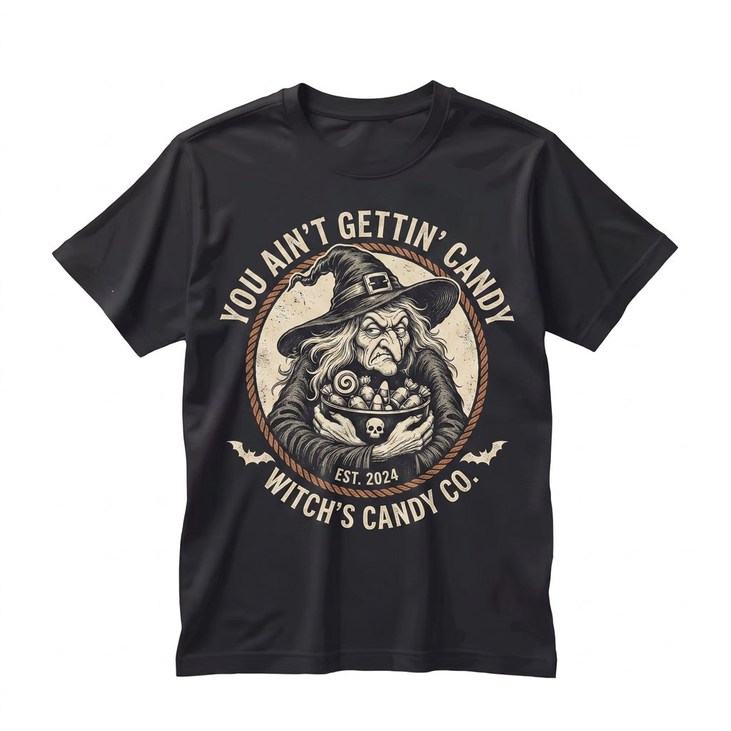 You Aint Gettin Candy Funny Witch Spooky Vintage Graphic Sarcastic Halloween Gift Unisex TShirt