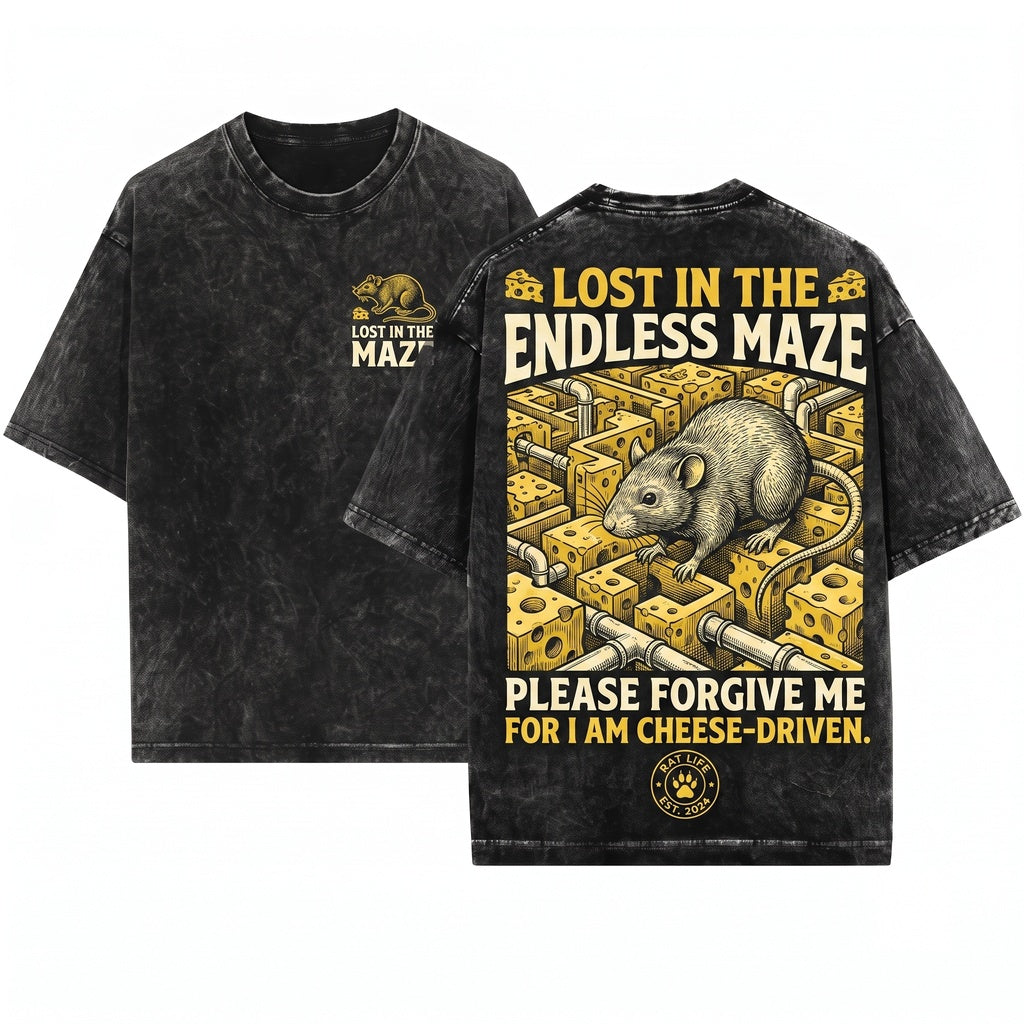 Lost in the Cheese Japanese Rat Graphic Unisex Wash T-Shirt