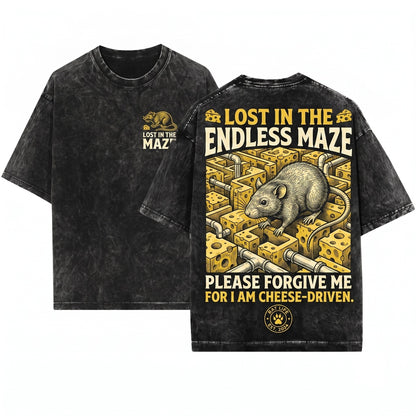 Lost in the Cheese Japanese Rat Graphic Unisex Wash T-Shirt