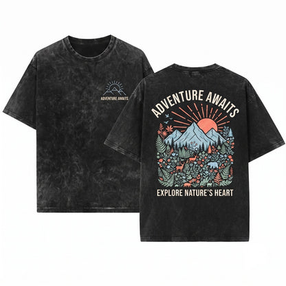Adventure Awaits Mountain Camping Hiker Nature Vacation Unisex Wash T-Shirt