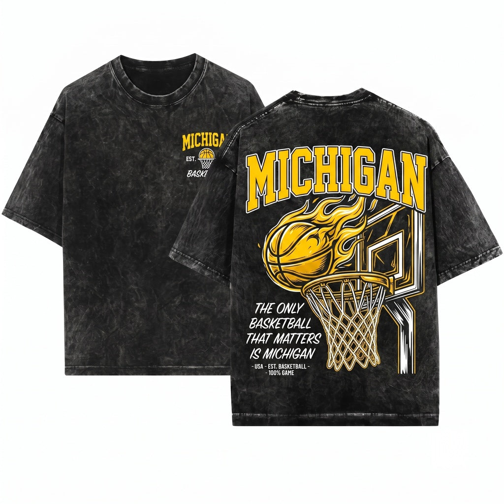Michigan Basketball Minimalist Streetwear Graphic Unisex Wash T-Shirt