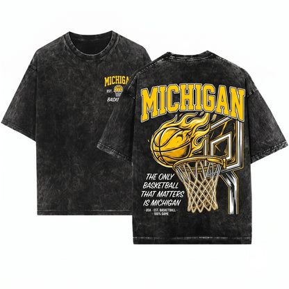 Michigan Basketball Minimalist Streetwear Graphic Unisex Wash T-Shirt