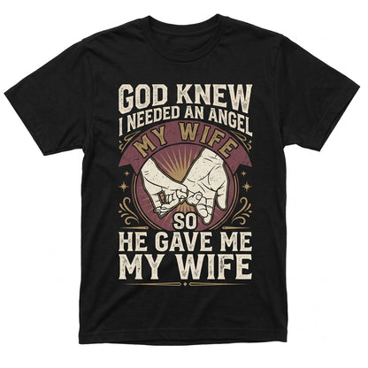 Husband Angel Wife Cute Marriage Anniversary Birthday Gift for Him Men Family Unisex TShirt