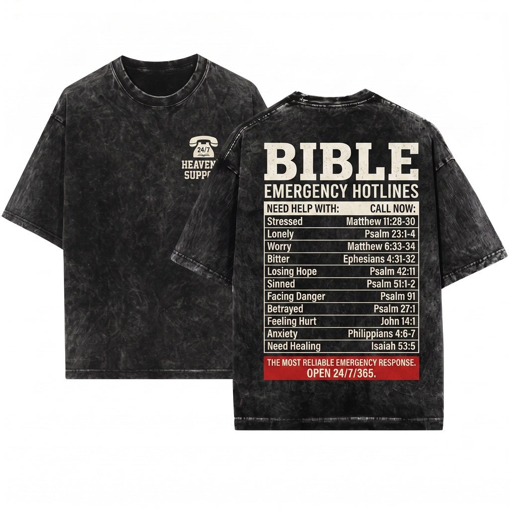 Bible Emergency Hotline Numbers Christian Scripture Verse God Jesus Faith Prayer Religious Graphic Gift Apparel Unisex Wash