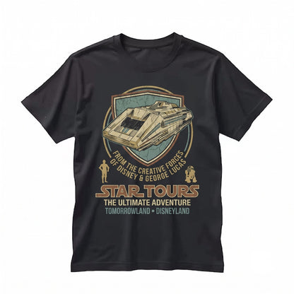 Oversized Star Tours Y2K Retro Galaxy Space Travel Land Matching Graphic Apparel Unisex TShirt