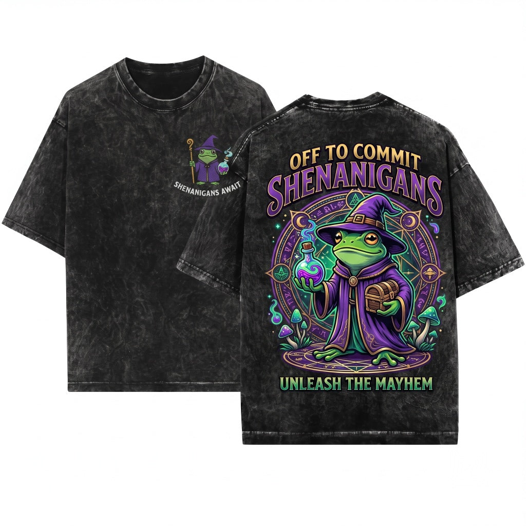Embroidered Wizard Frog Off To Commit Shenanigans Funny Tabletop RPG Fantasy Gift Ren Faire 1717 Unisex Wash T-Shirt