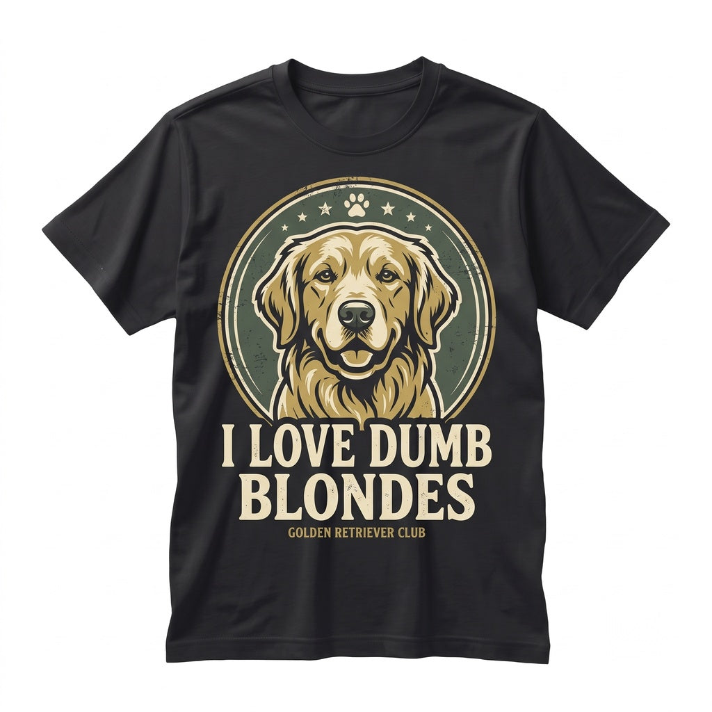 I Love Dumb Blondes Funny Golden Retriever Dog Lover Pet Owner Graphic Cotton Apparel Unisex TShirt