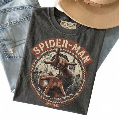 Peter Parker Shooting Webs Graphic Mineral Wash Superhero Comic Birthday Gift Unisex TShirt