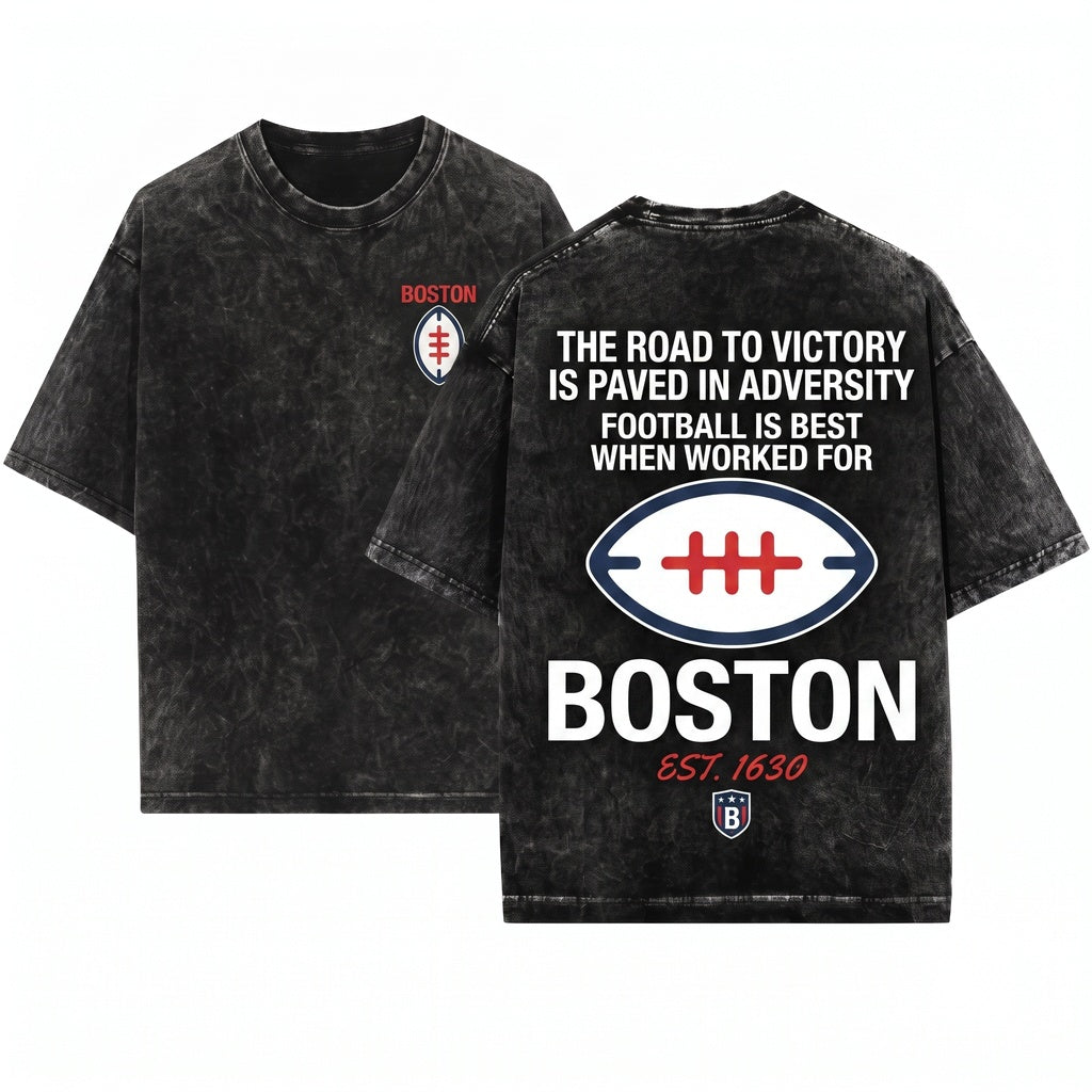 Retro Boston New England Football Graphic Two-Sided Printed Unisex Wash T-Shirt